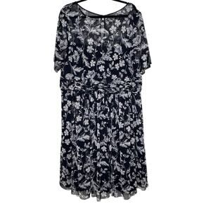 Jessica Howard Size 24W Midi Fit And Flare Dress Navy Floral Feminine Romantic